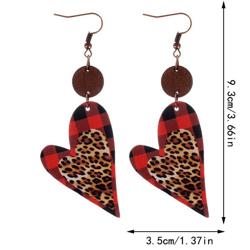 Wholesale Multiple Heart Pattern Valentine's Day Leopard Print Leather Earrings